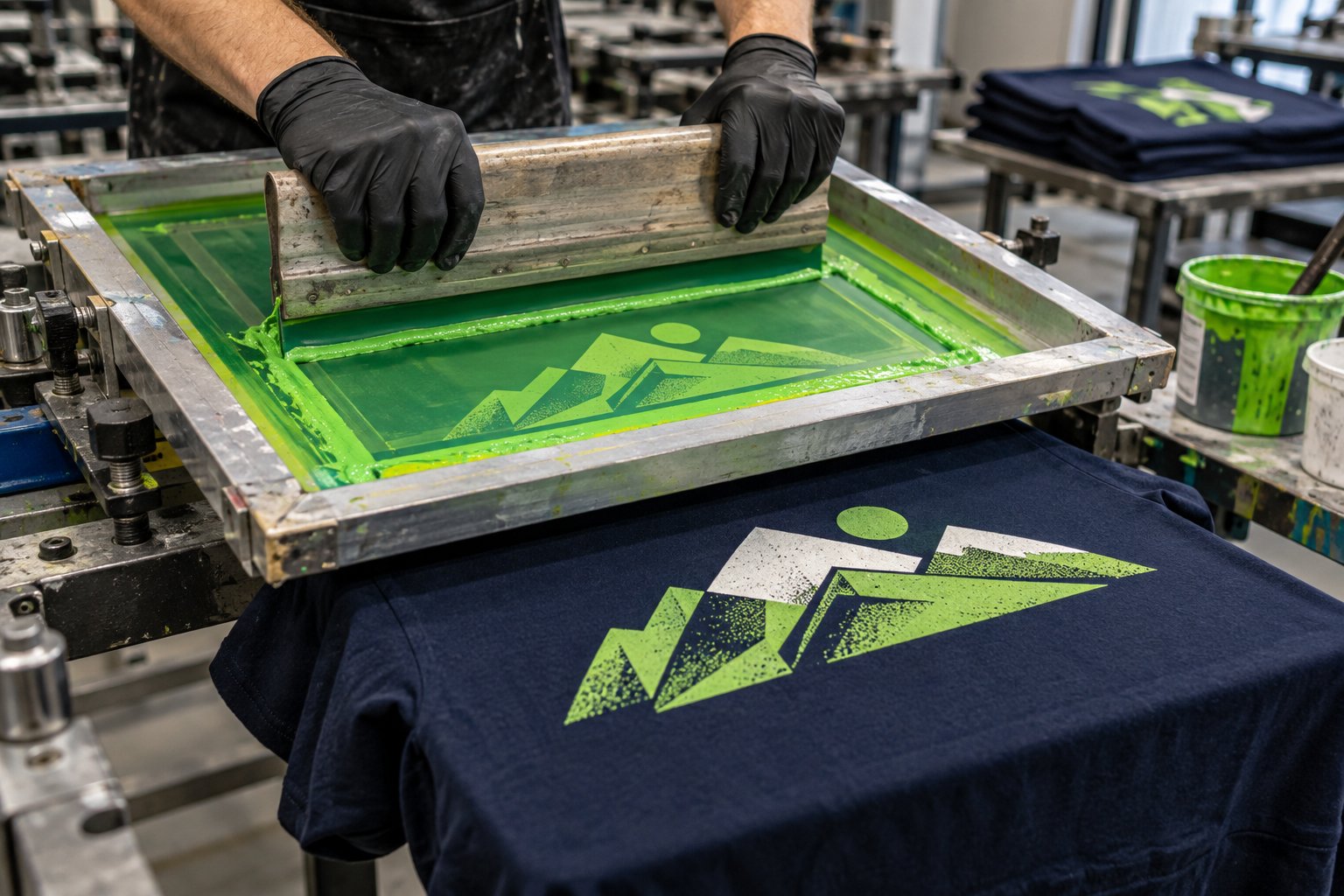 Siebdruck auf einem navyfarbenen Shirt